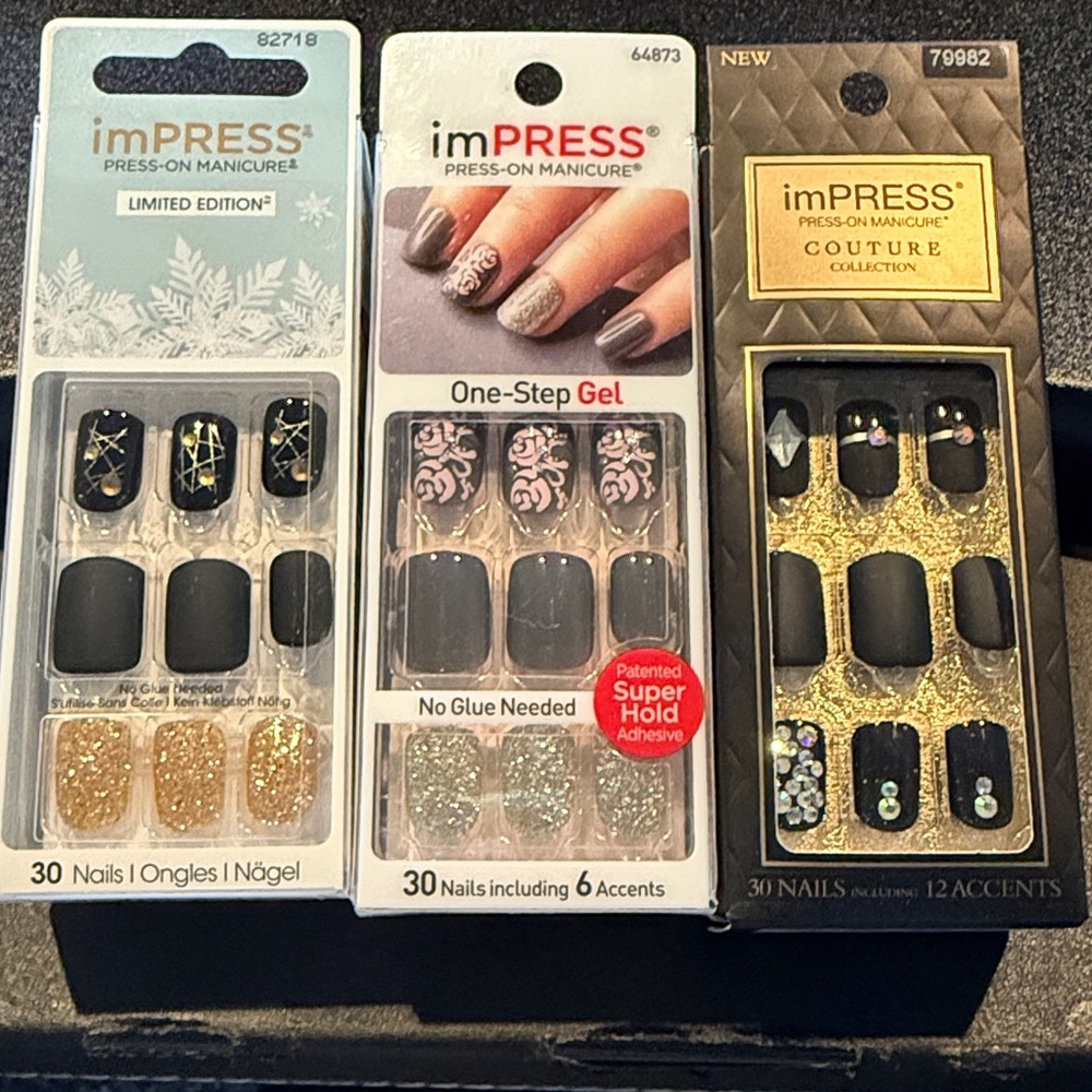Set of 3 impress press on manicure nail. sets include: toasty, pop star & lavish